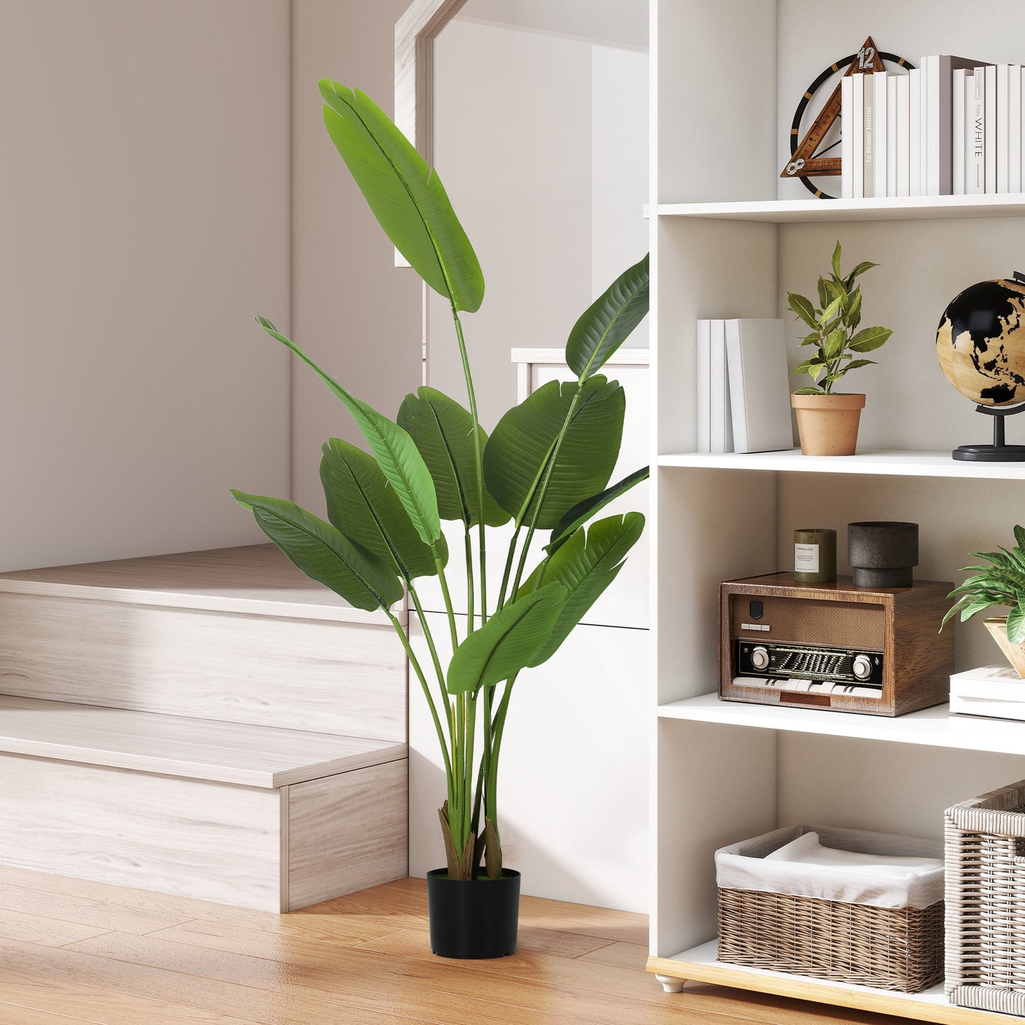 Nozizi Tall Artificial Bird Of Paradise Leaf Plant With Sculpted Foliage In Pot H8 160cm Green