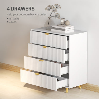 Refa Wooden White Elegant 4 Drawer Bedside Storage Table