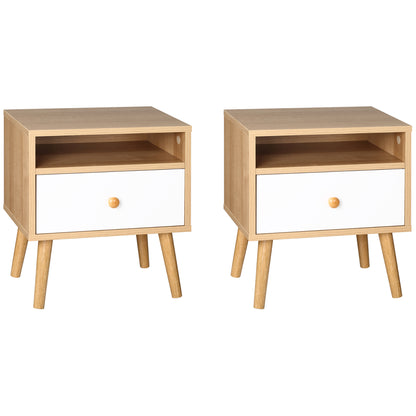 Sartok Set Of 2 Wooden Natural Bedside Tables With Drawer And Top Shelf