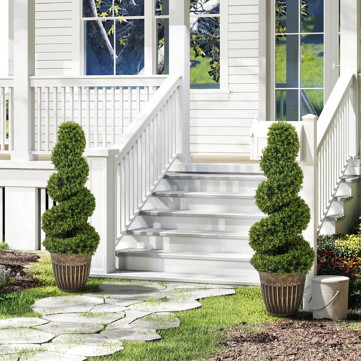 Faha Set Of 2 Artificial Spiral Boxwood Topiary Trees In Pots 90cm