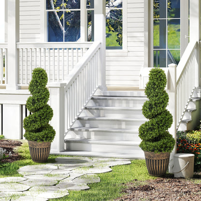 Faha Set Of 2 Artificial Spiral Boxwood Topiary Trees In Pots 90cm