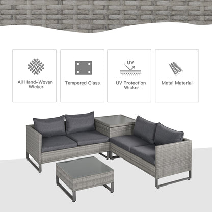 Samilo 4 Seater Grey Rattan Garden Sofa Set With Storage Coffee Table