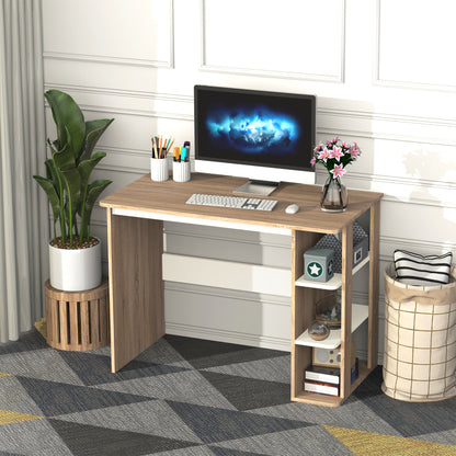Halama 100cm Wooden Oak And White Writing Desk With 3 Tier Storage Shelving