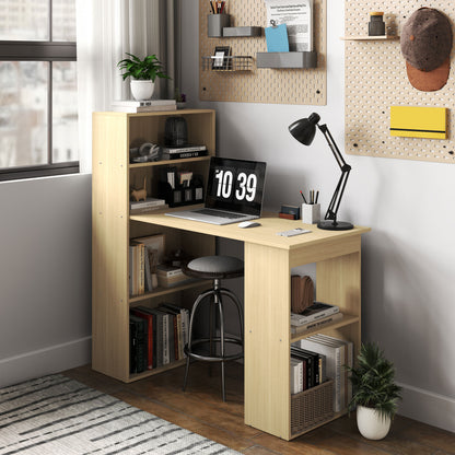 Mane 120cm Natural Wood Study Desk With 6 Tier Bookshelf Storage