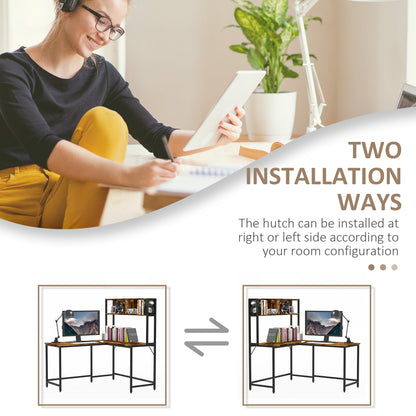 Monoba 140cm Mani Metal And Wooden Brown Industrial L Shaped Desk With Bookshelf