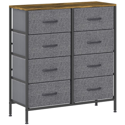 Rene Metal And Fabric Rustic Brown And Grey 8 Drawer Industrial Storage Dresser