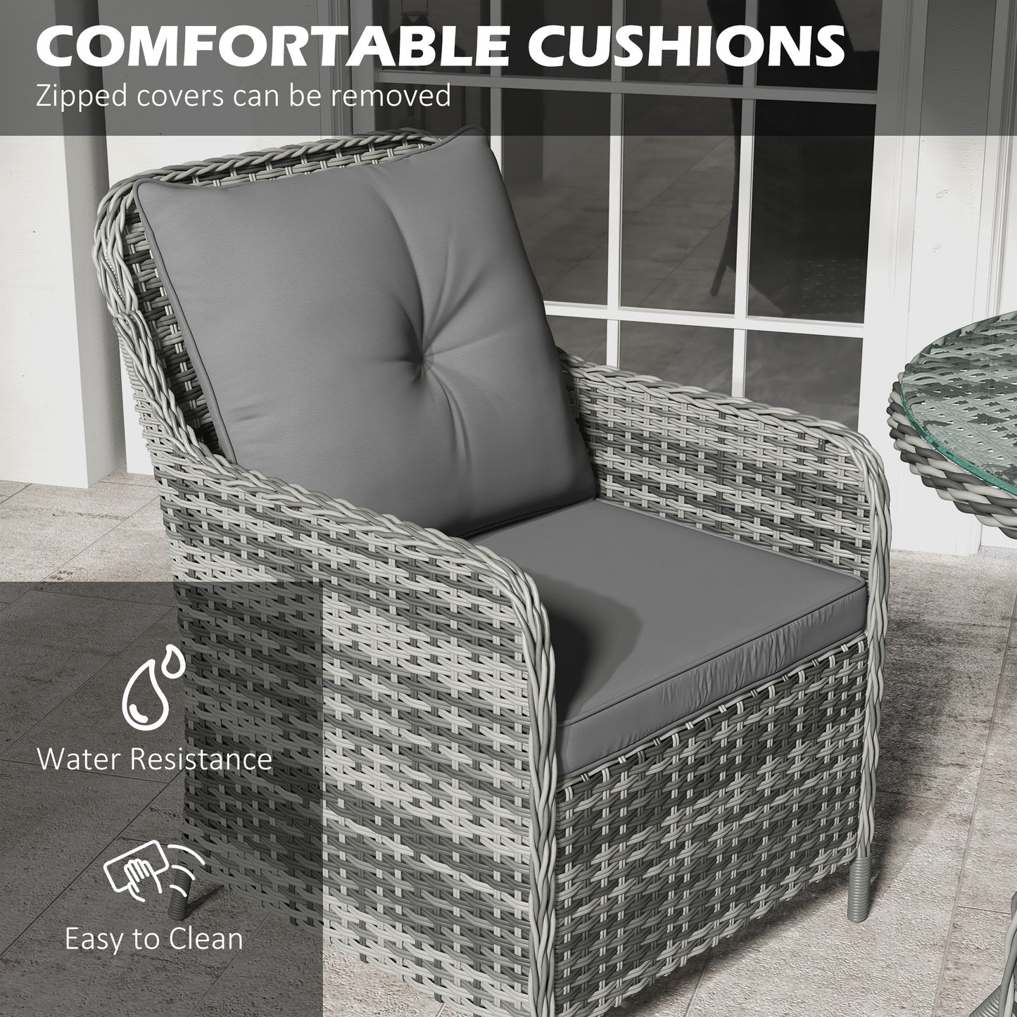 Rolana Nivi 4 Seater Rattan Grey Outdoor Dining Set With Parasol And Cushions
