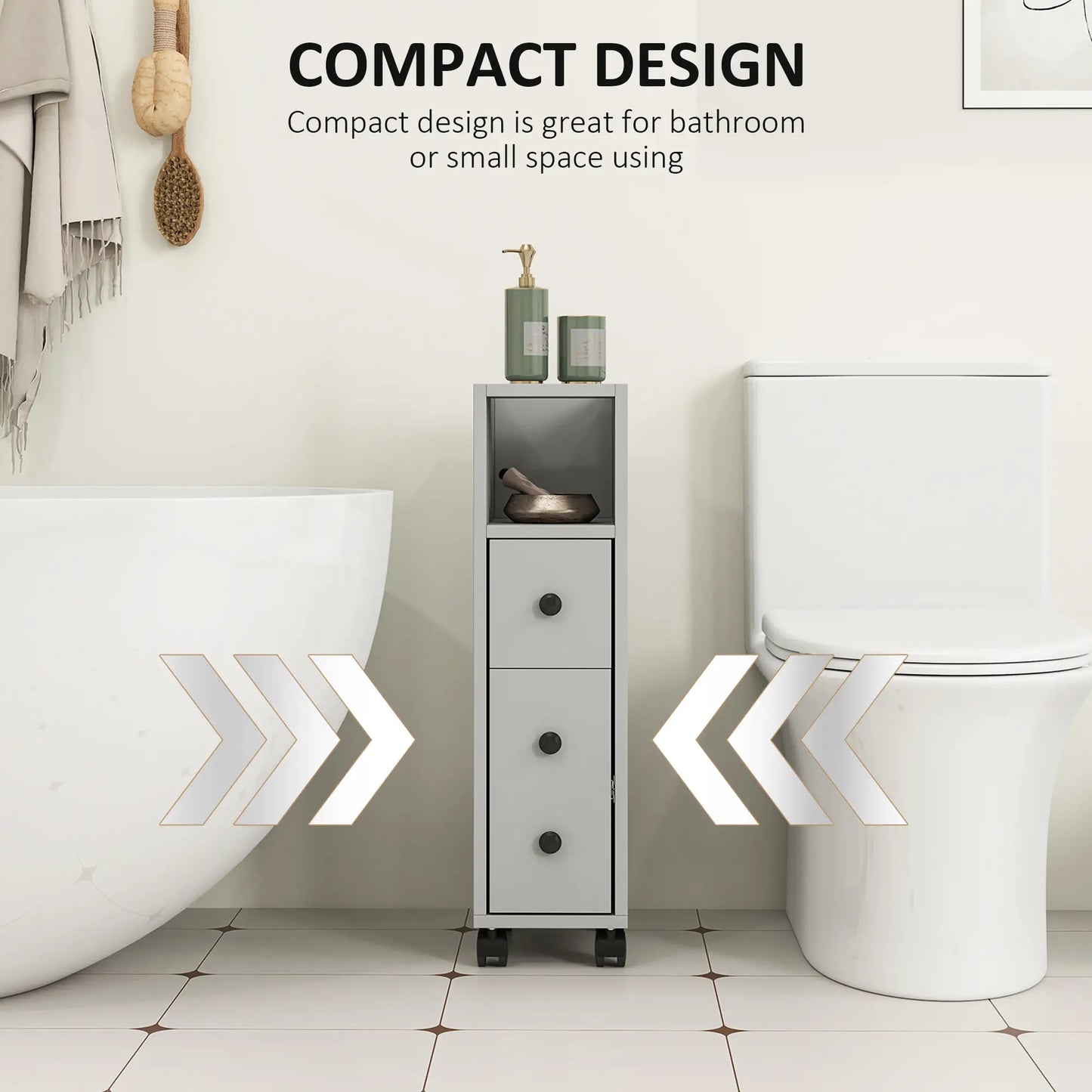 Slim Grey Bathroom Storage Cabinet With Compact Footprint