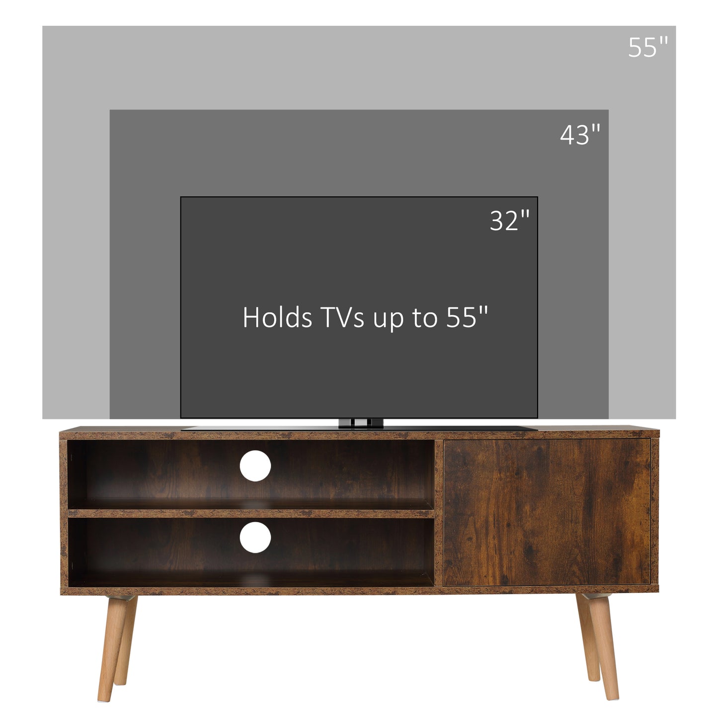 Pamoso 110cm Wooden Rustic Brown TV Unit With Door and Open Shelves For Screens Up To 55 Inches