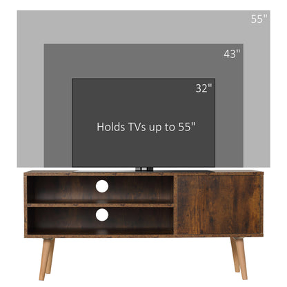 Pamoso 110cm Wooden Rustic Brown TV Unit With Door and Open Shelves For Screens Up To 55 Inches