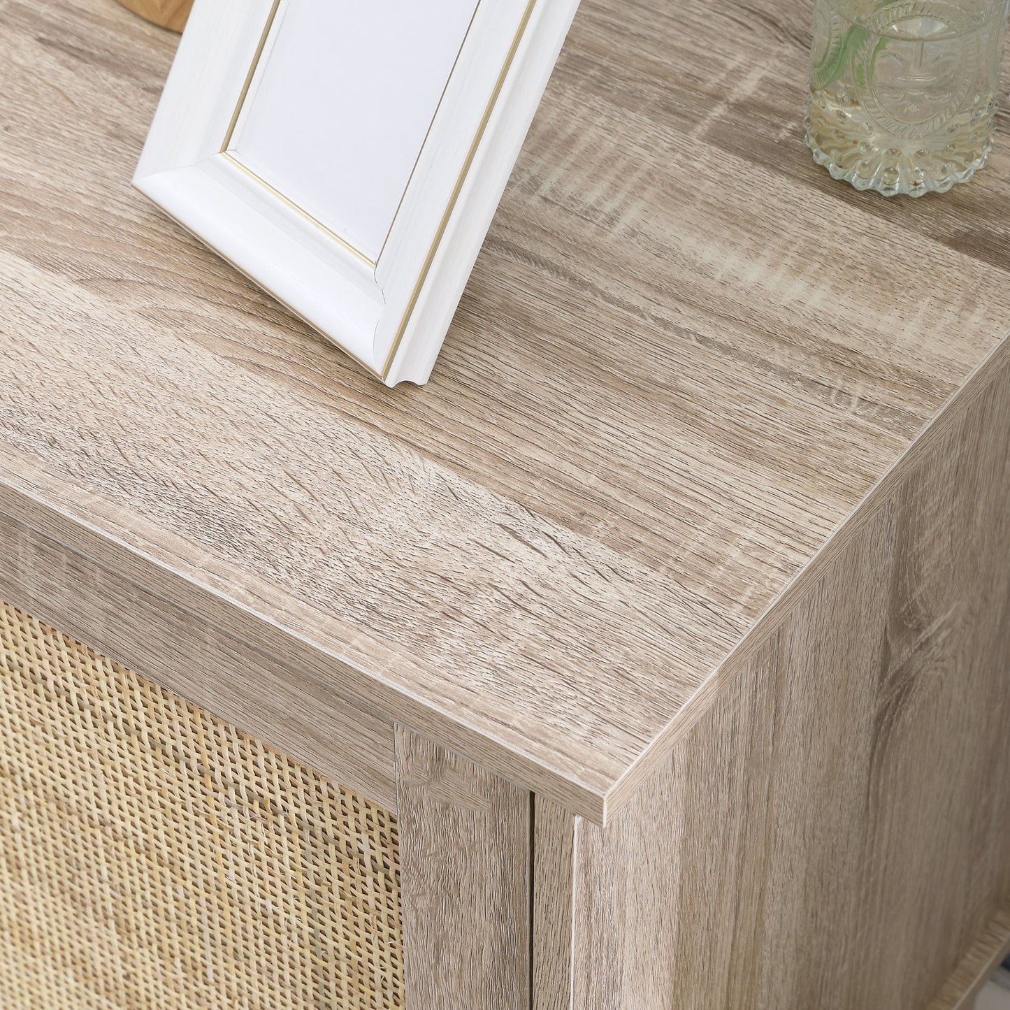 Rani Fini Wooden Natural Set Of 2 Bedside Tables With Rattan Door and Shelf