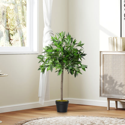 Rani Sumo Set Of 2 Artificial Bay Laurel Trees In Green Supplied In Pots For Indoor Office Use