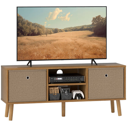 Linore 110cm Wooden Brown TV Storage Cabinet With Fabric Fold Down Drawers For Screens Up To 50 Inches