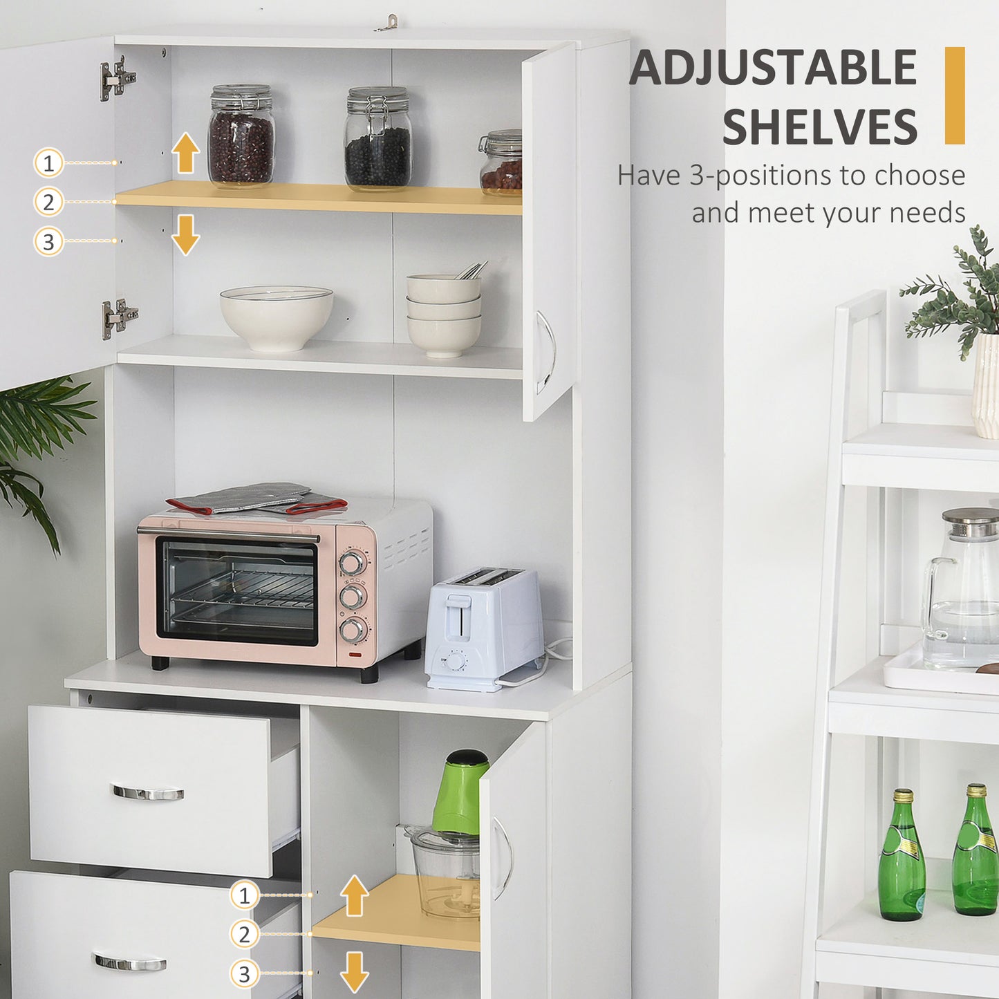 Dika Wooden White Tall Kitchen Storage Cabinet With Doors Drawers And Adjustable Shelving 183.5 cm