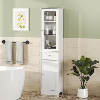 Ramila Tall Bathroom Storage Cabinet With Shelves Drawer And Door In White