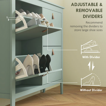 Margarita Wooden Mint Green 4 Drawer Shoe Cabinet Faux Leather Handles