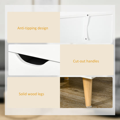 Rato White Bedside Table With 3 Drawers And Narural Wood Legs