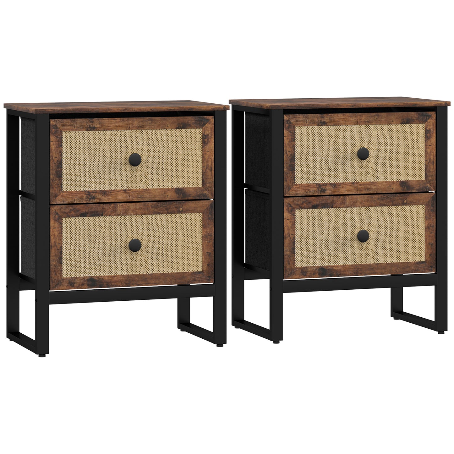 Lamilu Vesa Set Of 2 Rustic Brown Industrial Natural Style Bedside Tables 2 Drawers