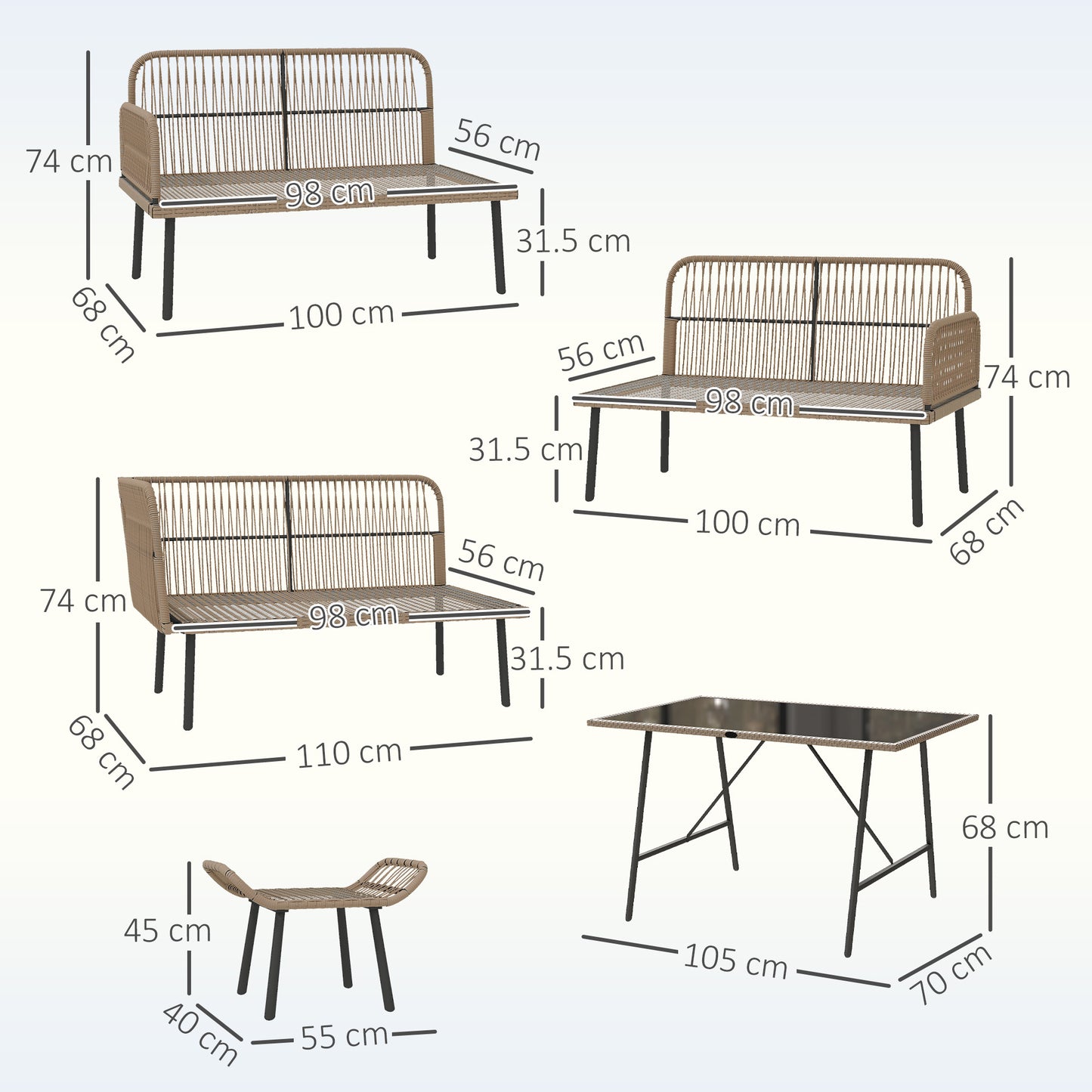 Sacoel Natural Rattan White 8 Seater Outdoor Corner Sofa Set With Glass Top Table