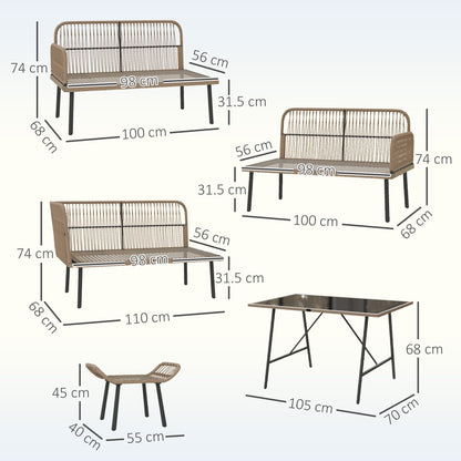 Sacoel Natural Rattan White 8 Seater Outdoor Corner Sofa Set With Glass Top Table