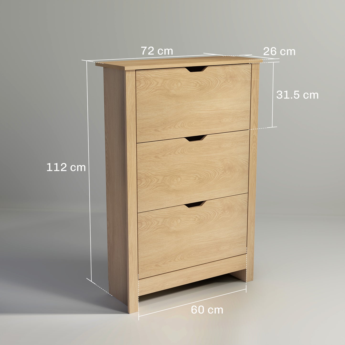 Nesela Wooden Natural Wood Finish Slim Shoe Cabinet With 3 Flip Drawers For 18 Pairs