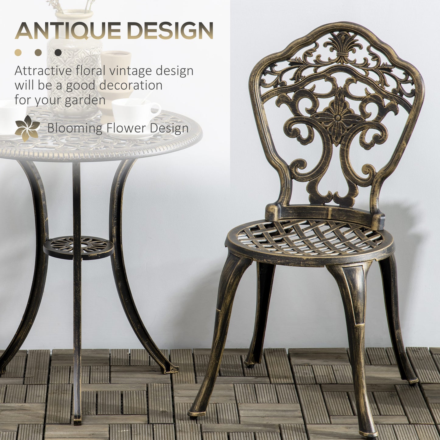 Bava Cast Aluminium Bronze 3 Piece Garden Bistro Set With Parasol Hole Round Table