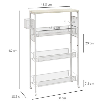 Else Lune Metal White 3 Tier Kitchen Cart With Steel Wire Baskets