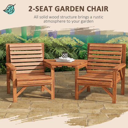 Topa Tan Brown Wood Garden Bistro Set Love Seat With Integrated Coffee Table And Parasol Hole