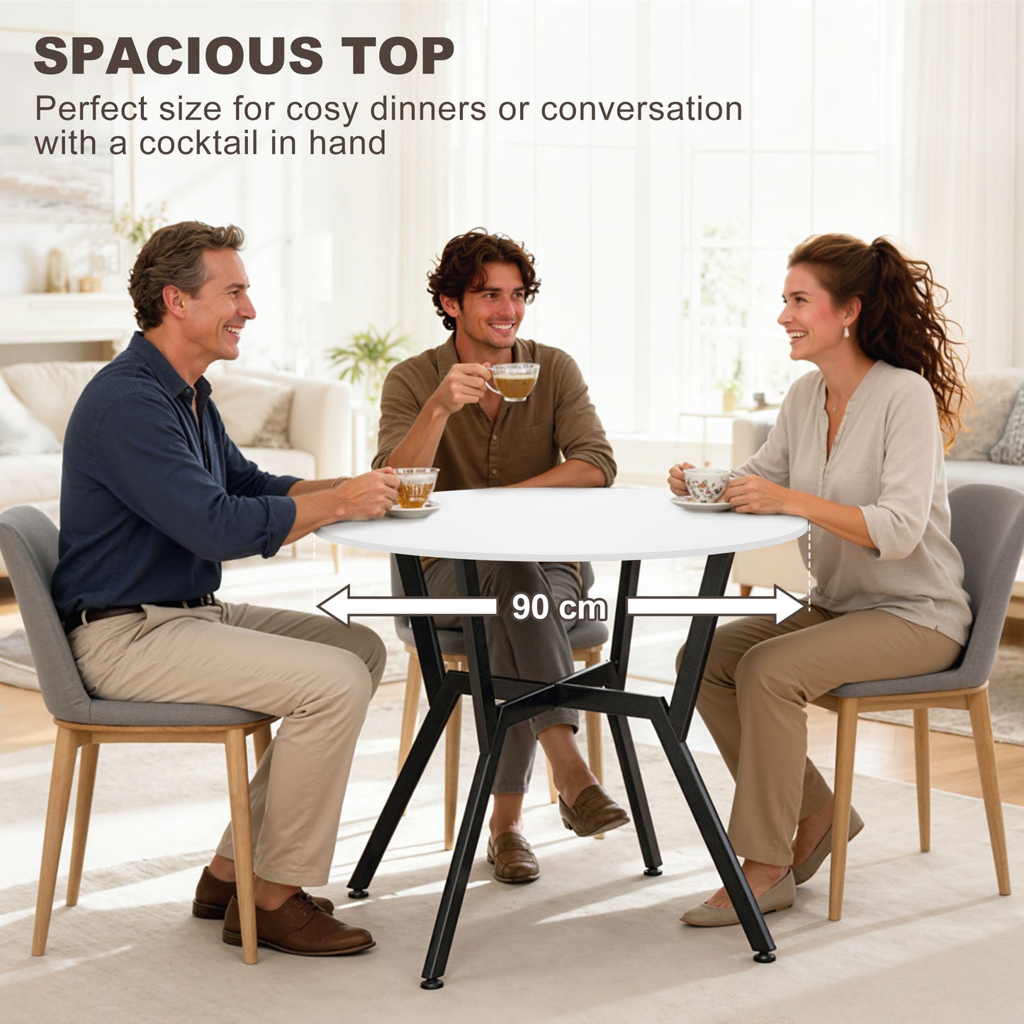 Terretti High Gloss White Round Dining Table With Black Metal Legs 90cm