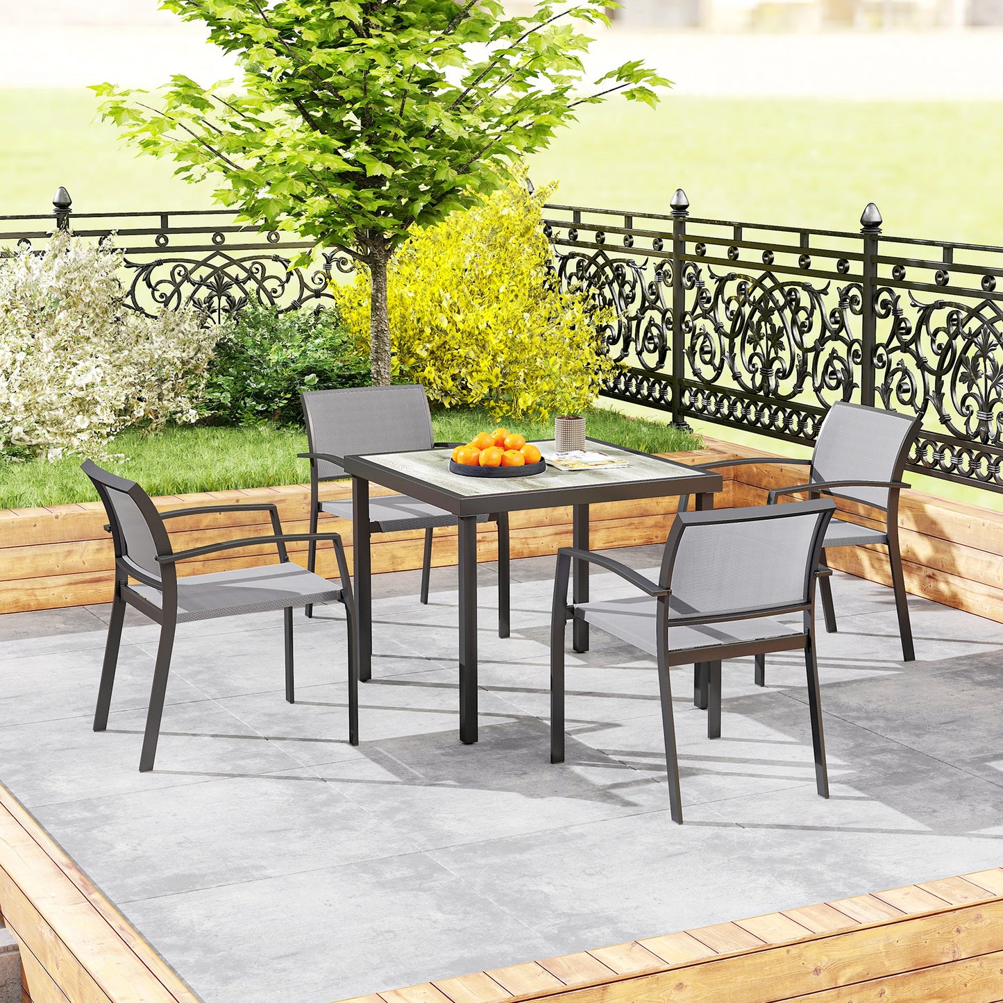 Velo 4 Seatear Grey Mesh and Metal Frame Outdoor Garden Dining Set Arched Back