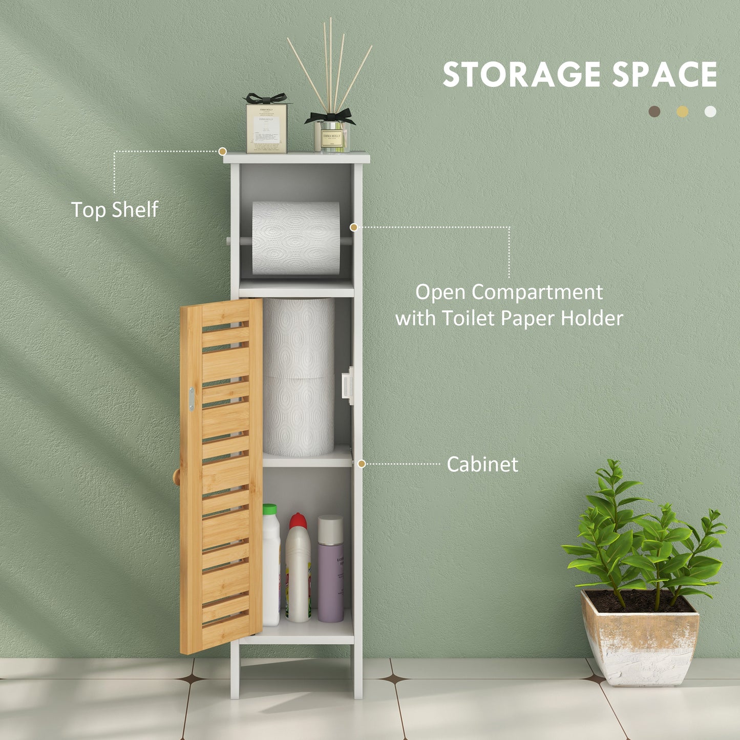 Nohaba White Bathroom Storage Cabinet With Integrated Toilet Roll Holder