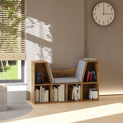 Kalavi Wood Rustic Brown Cube Bookcase With Cushioned Reading Seat