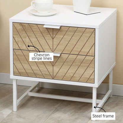 Filu Reno Set Of 2 Wooden White And Natural Chevron Bedside Tables With 2 Drawers
