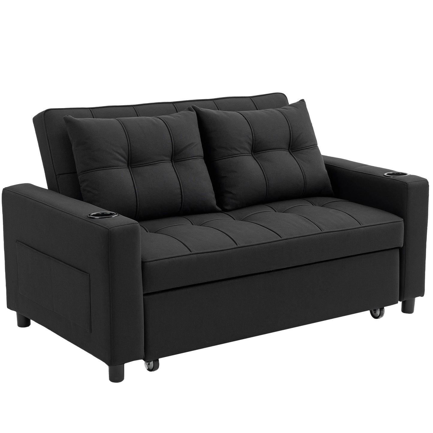 Kanovi Fabric Black 2 Seater Pull Out Sofa Bed