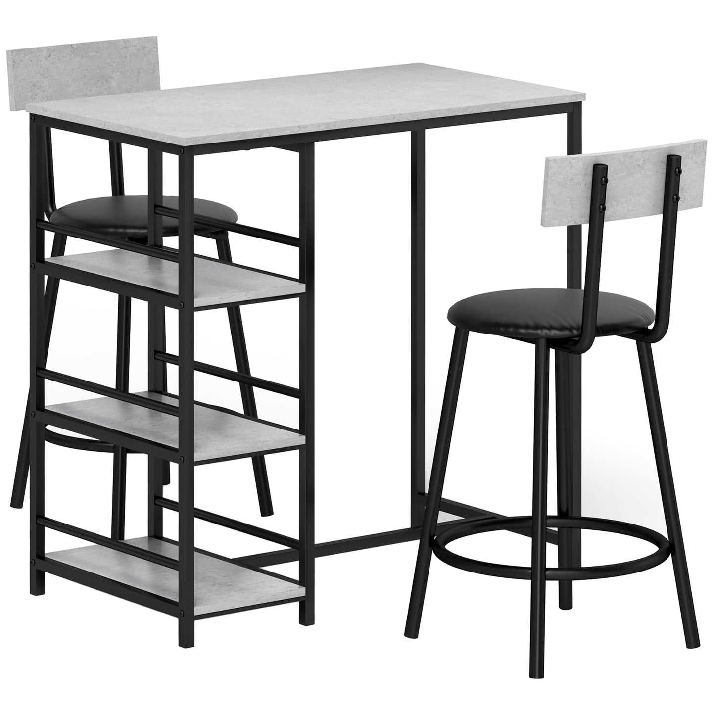 Raco Sera Wooden Grey And Black 3 Piece Kitchen Dining Set With Integrated Shelving