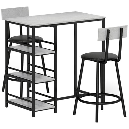 Raco Sera Wooden Grey And Black 3 Piece Kitchen Dining Set With Integrated Shelving