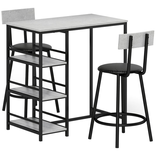 Raco Sera Wooden Grey And Black 3 Piece Kitchen Dining Set With Integrated Shelving