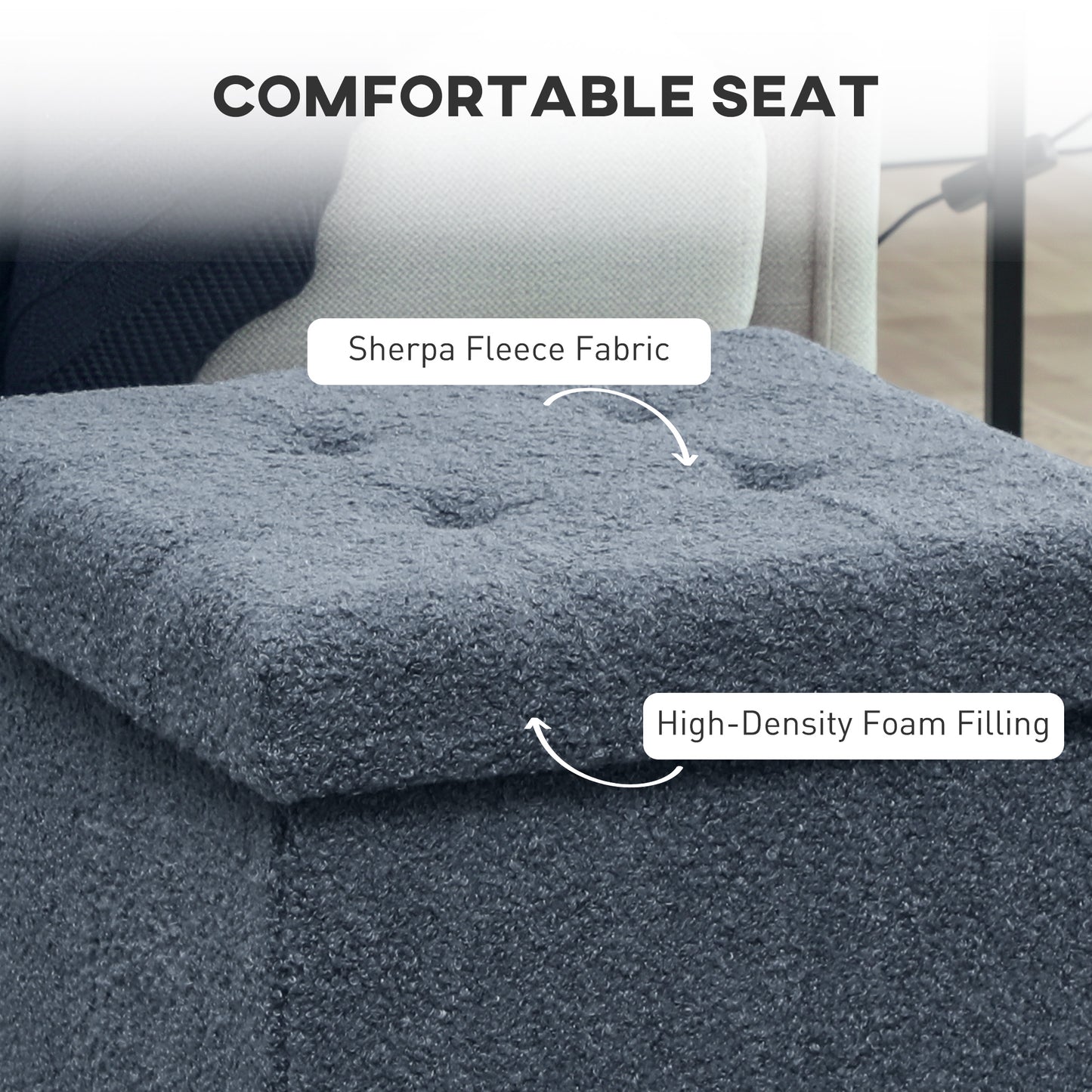 Fazi Sherpa Fleece Blue Foldable Storage Ottoman Diamond Tufted Lid