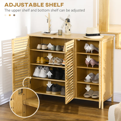 Elfi Naba Wooden Natural Rustic Slatted 3 Door Shoe Cabinet With 8 Shelves