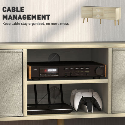 Lepa Yoha 110cm Natural Wood TV Storage Cabinet With Fabric Fold Down Drawers For Screens Up To 50 Inches