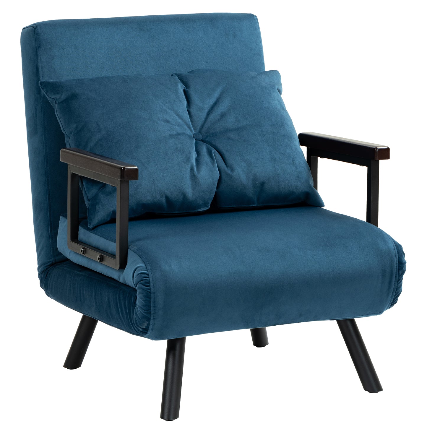 Mofa Nare Velvet Navy Blue 4 In One Convertible Single Chair Bed With Pillow