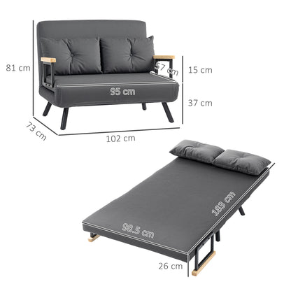 Dima Velvet Dark Grey 4 In One Convertible Double Sofa Bed With Cushions and Wooden Armrests