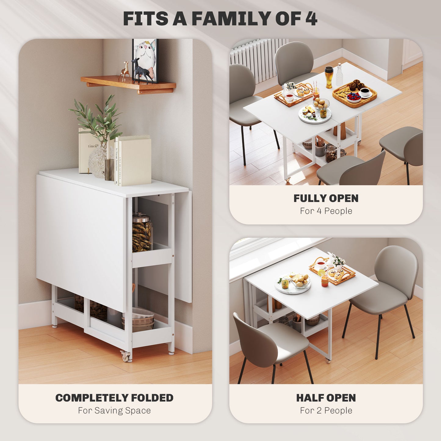 Luloso Wooden White Drop Leaf Dining Table Seating 4