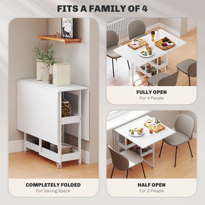 Luloso Wooden White Drop Leaf Dining Table Seating 4