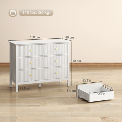 Lezi Wooden White 6 Drawer Fluted Storage Dresser