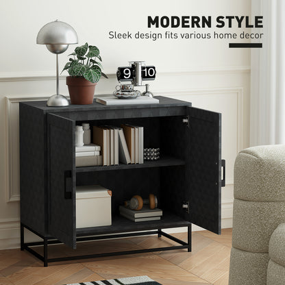 Nelima Black Freestanding Retro Sideboard With Double Doors Geometric Pattern