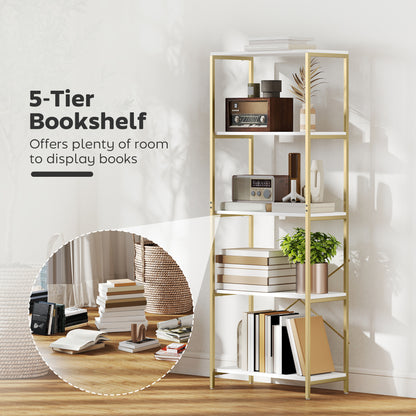 Lazila Metal And Wood White And Gold Tone 5 Tier Modern Bookcase