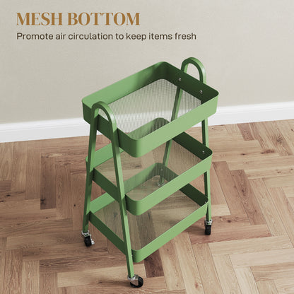Leroco Metal Green 3 Tier Storage Trolley With Wheels