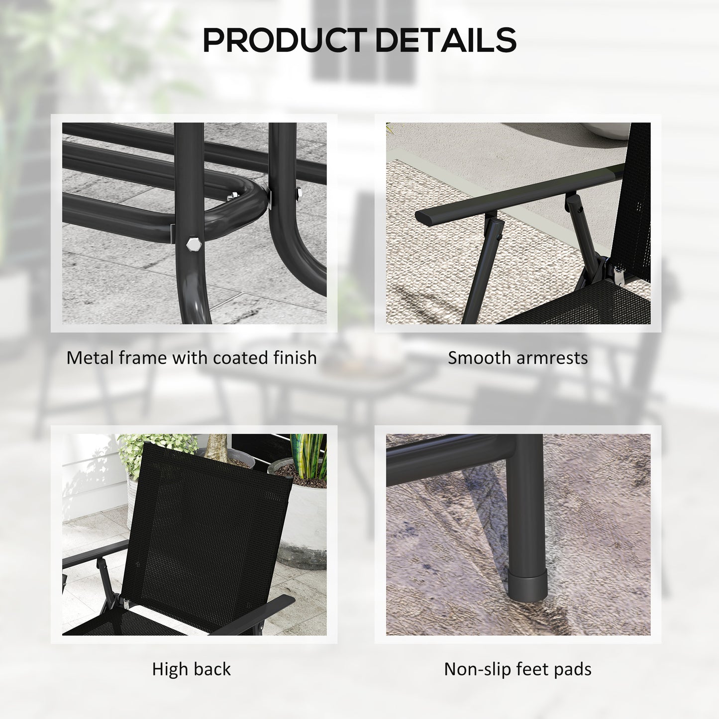 Mavi Metal Black and Mesh 4 Seater Outdoor Garden Sofa Set