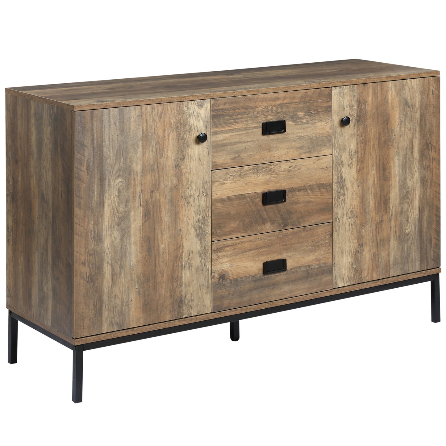 Mango Retro Wood Effect Modern Sideboard 3 Drawers 2 Doors